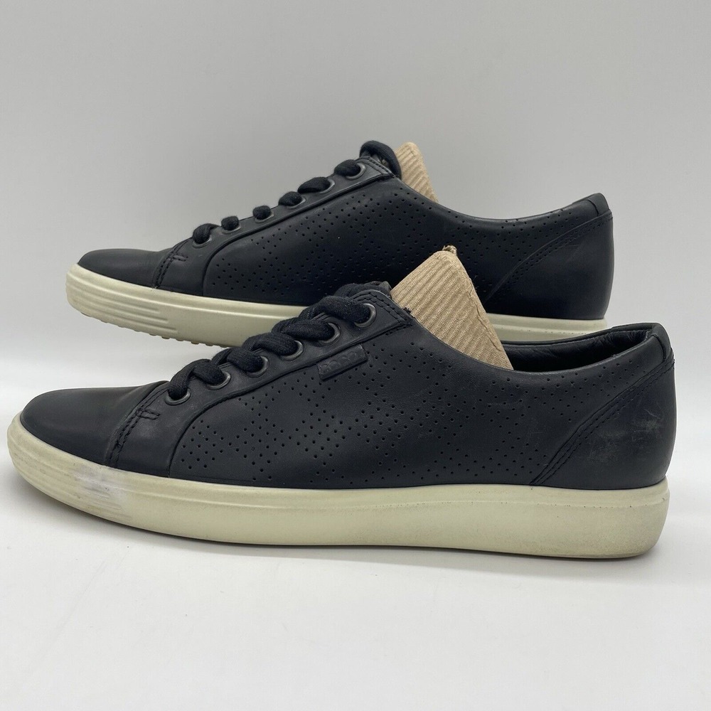 ECCO Womens Size 7 Shoes Black Soft Perforated Leather Low Top Lace Up Sneakers